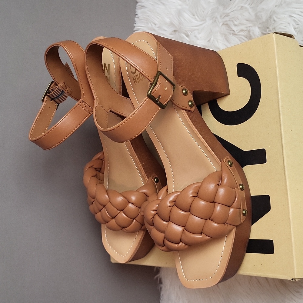 Madden NYC Cognac Braided Heel Sandals Women's Shoe Size 8.5 NIB - Picture 3 of 5